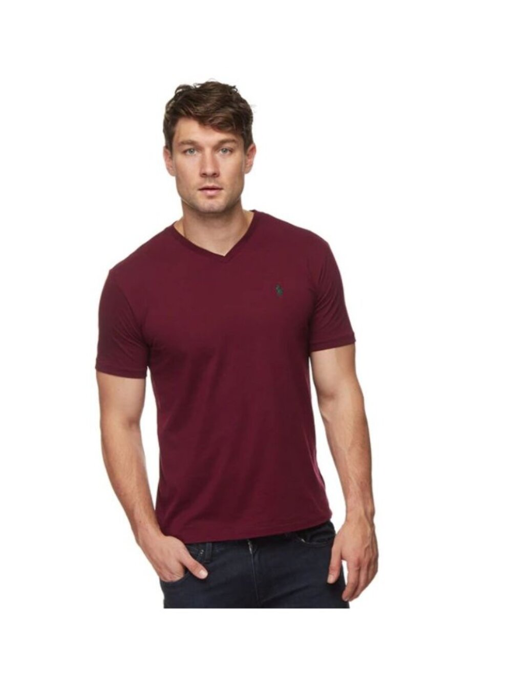 Polo Ralph Lauren Men V-Neck T-Shirt Medium Burgundy Short Sleeve Classic Casual